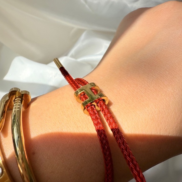 Adjustable wire bracket 
Red and Gold Braided Bracelet - Picture 7 of 10